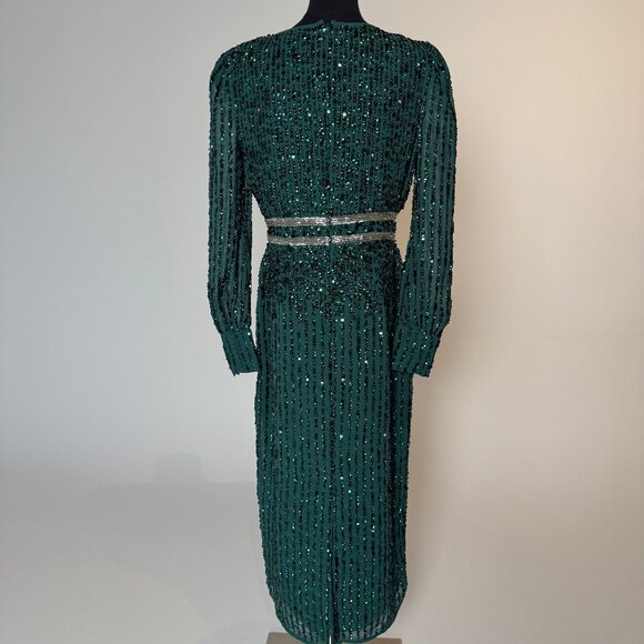 MAC DUGGAL Sequin V-Neck Long Bishop Sleeve Midi Dress - Picture 2 of 4